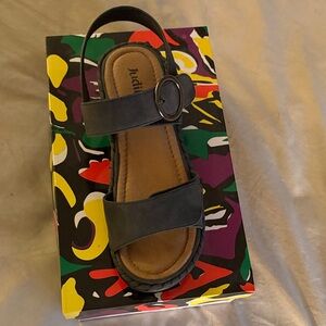 Women's Black Slingback Sandal with Buckle Accent